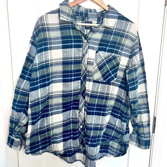 Vintage Gap Flannel Shirt Long Sleeve Button Down Pocket Blue & Green Plaid L - Picture 1 of 7